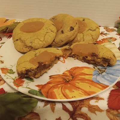 Caramel Stuffed Chocolate Chip Cookies
