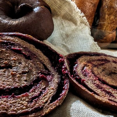 Chocolate Black Raspberry Sourdough Bagel