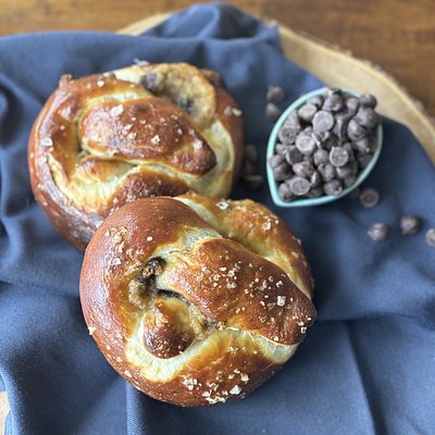 Chocolate Chip Cookie Stuffed Sourdough Pretzels