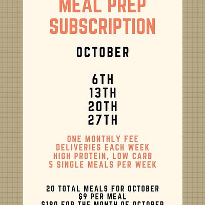 October Meal Subscription (Pro-Rated) last 3 Weeks In Oct 