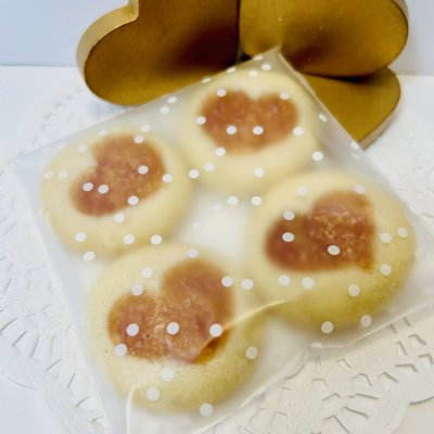 (One dozen/12 Bags) Valentines Individual Bag Mantecadito Cookies With Heart Shaped Guava Center (4 Pieces)$1.50 Each Bag