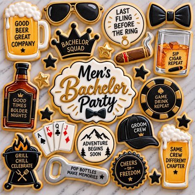 Men’s Bachelor Party Sugar Cookies Set Dozen 