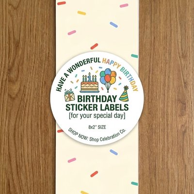 Birthday Sprinkles 8”x2” Label Sticker - 14 Stickers 