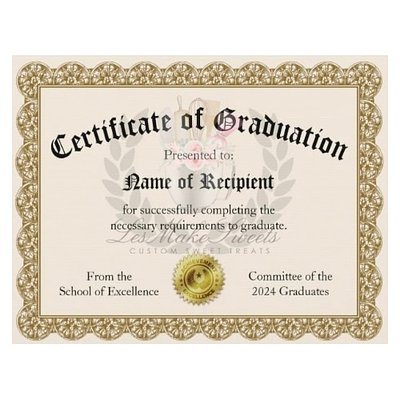 Custom Size/Name Graduate Icing Diploma 