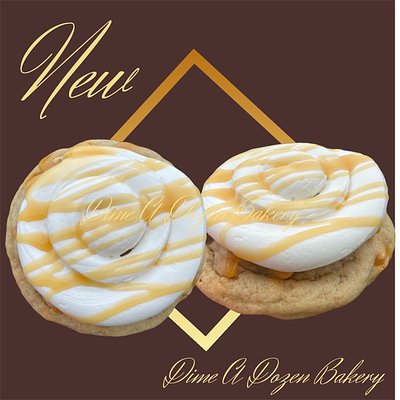 Dime Sugar cookie topped with cream cheese, stuffed with cream cheese and a hit