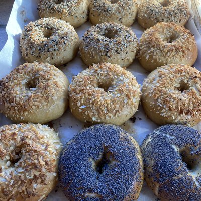 Assorted Organic Sourdough Bagels,  Half Dozen. Indicate Toppings In Comments!
