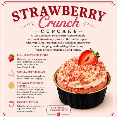 Strawberry Crunch Cupcakes (1/2 Dozen)