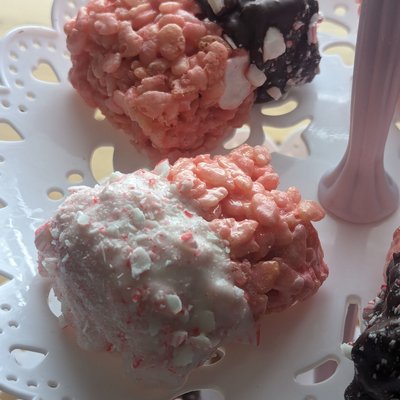 Peppermint Marshmallow Krispie Treats - White Chocolate Dipped 6 Count