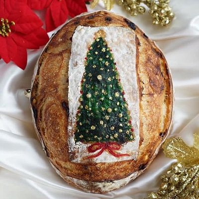 Christmas Tree Painted Sourdough Loaf