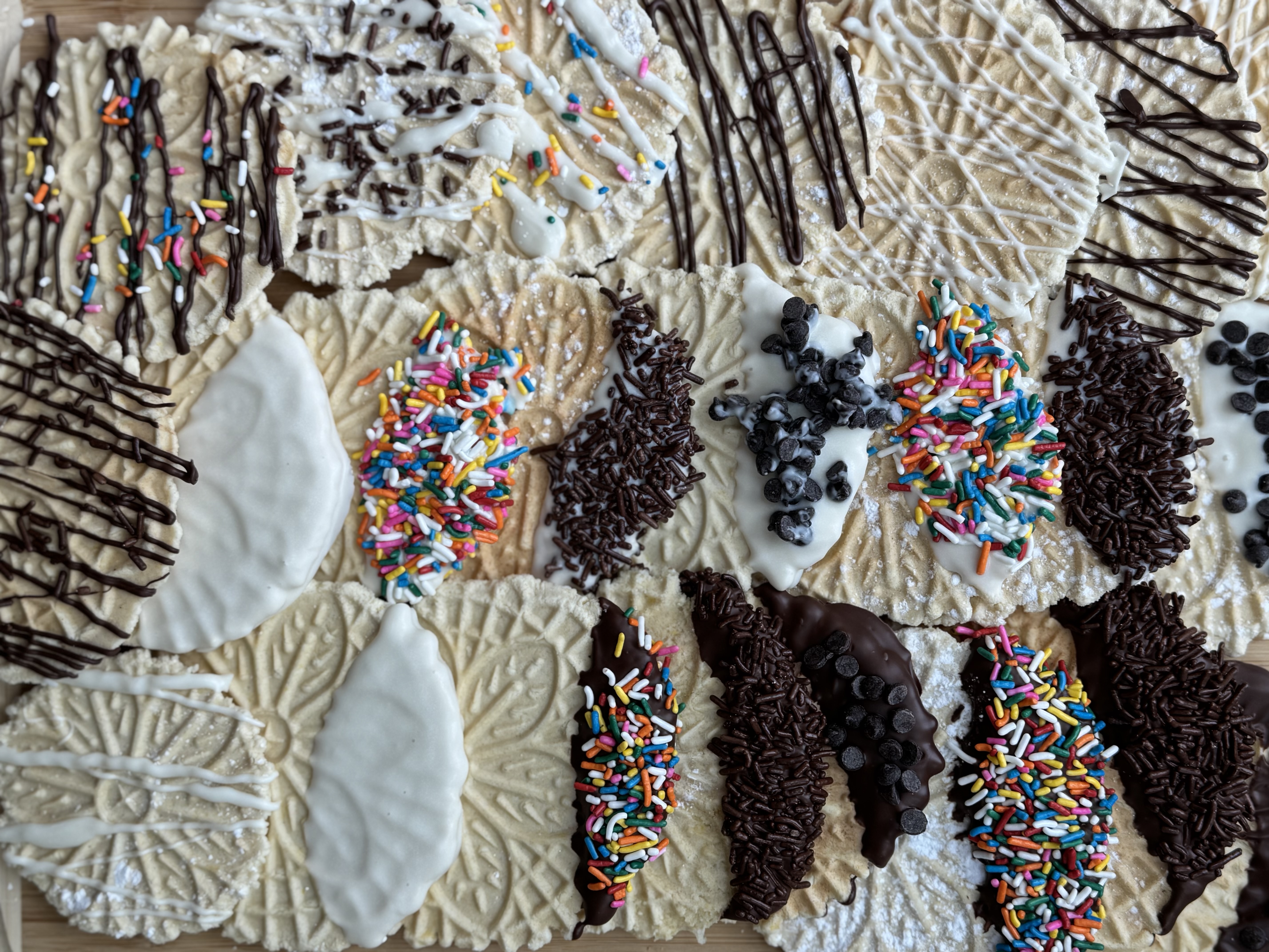 A Platter Of CHOCOLATE DIPPED Pizzelles (3 Dozen Cookies)