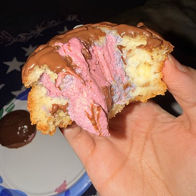 Homemade Donuts topped w/ Chocolate & filled w/ Fruit Flavored Whipped Cream | 1/2 Dozen (6)