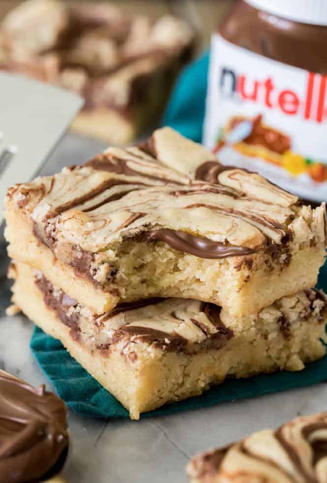 Nutella Swirled Chocolate Chip Blondies