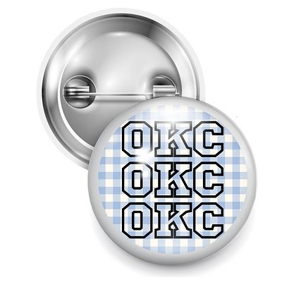 Plaid OKC Wearable Button Pin In Blue 