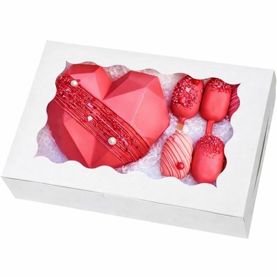 Breakable Chocolate heart With 4 Cake Pops, 4 Chocolate Covered Oreos, 4 Chocolate Covered Caramel Pretzels