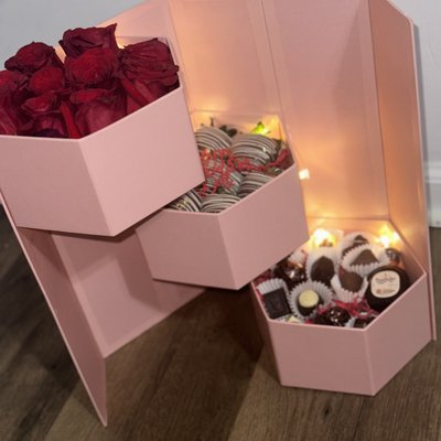 3 Tier Box - Pink (Roses, Berries, Chocolates, Shooter)
