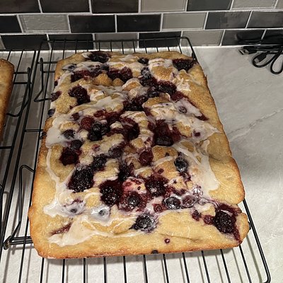 Triple Berry Sourdough Focaccia with Lemon Glaze 