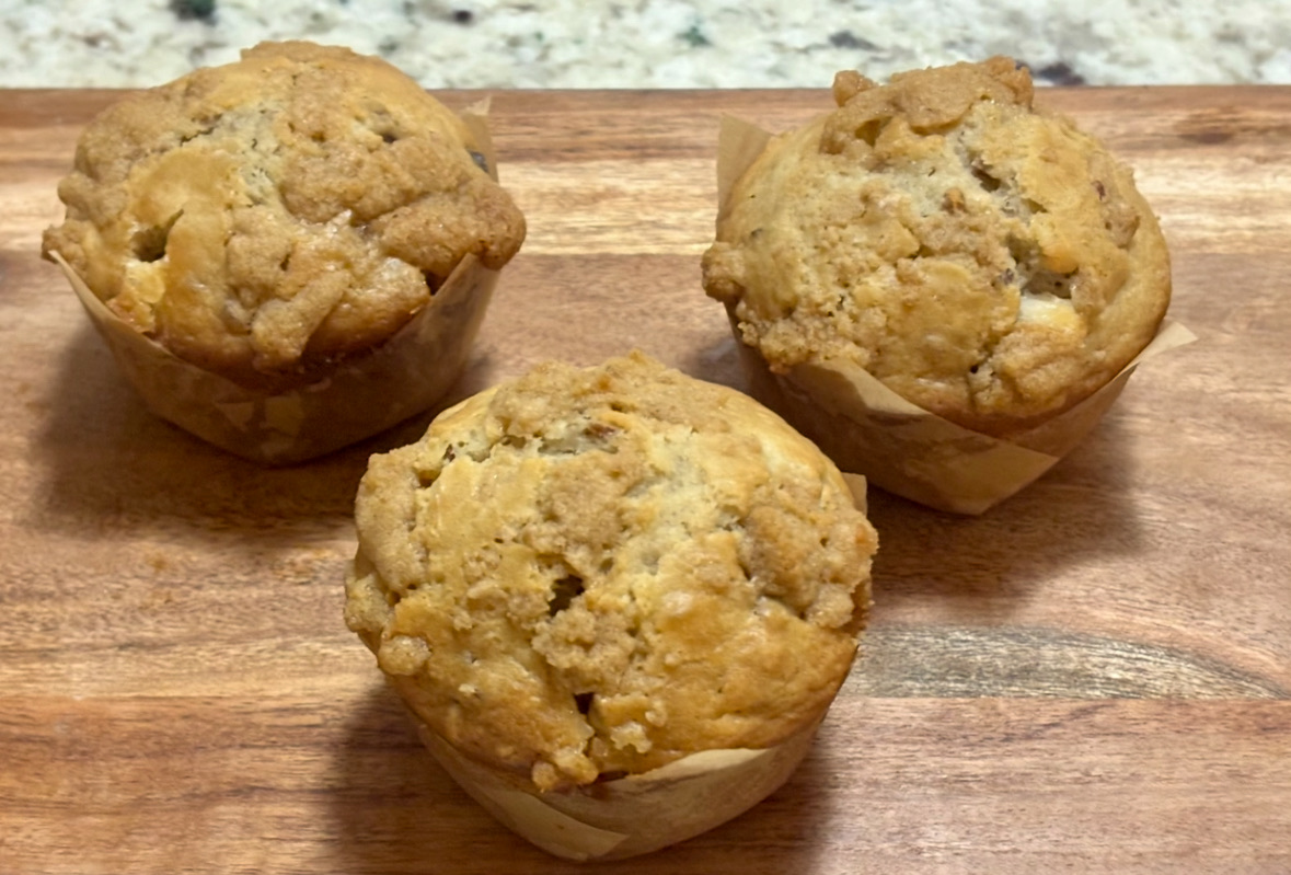 White Chocolate Pecan Sourdough Muffins 