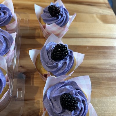 Lavender Cupcakes Filled With Blackberry Jam. And Lavender  Frosting 
