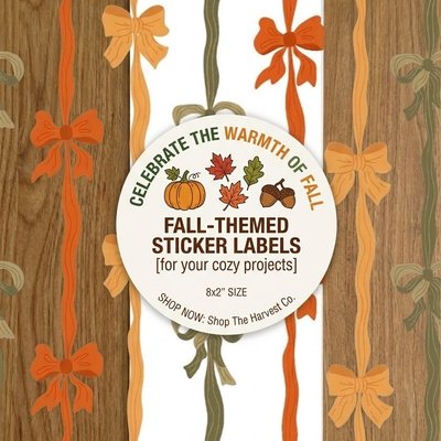Fall ribbons  8”x2” Label Sticker - 14 Stickers 