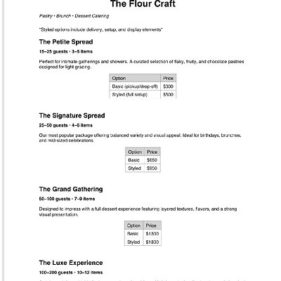 Pastry/Dessert/Brunch Catering 