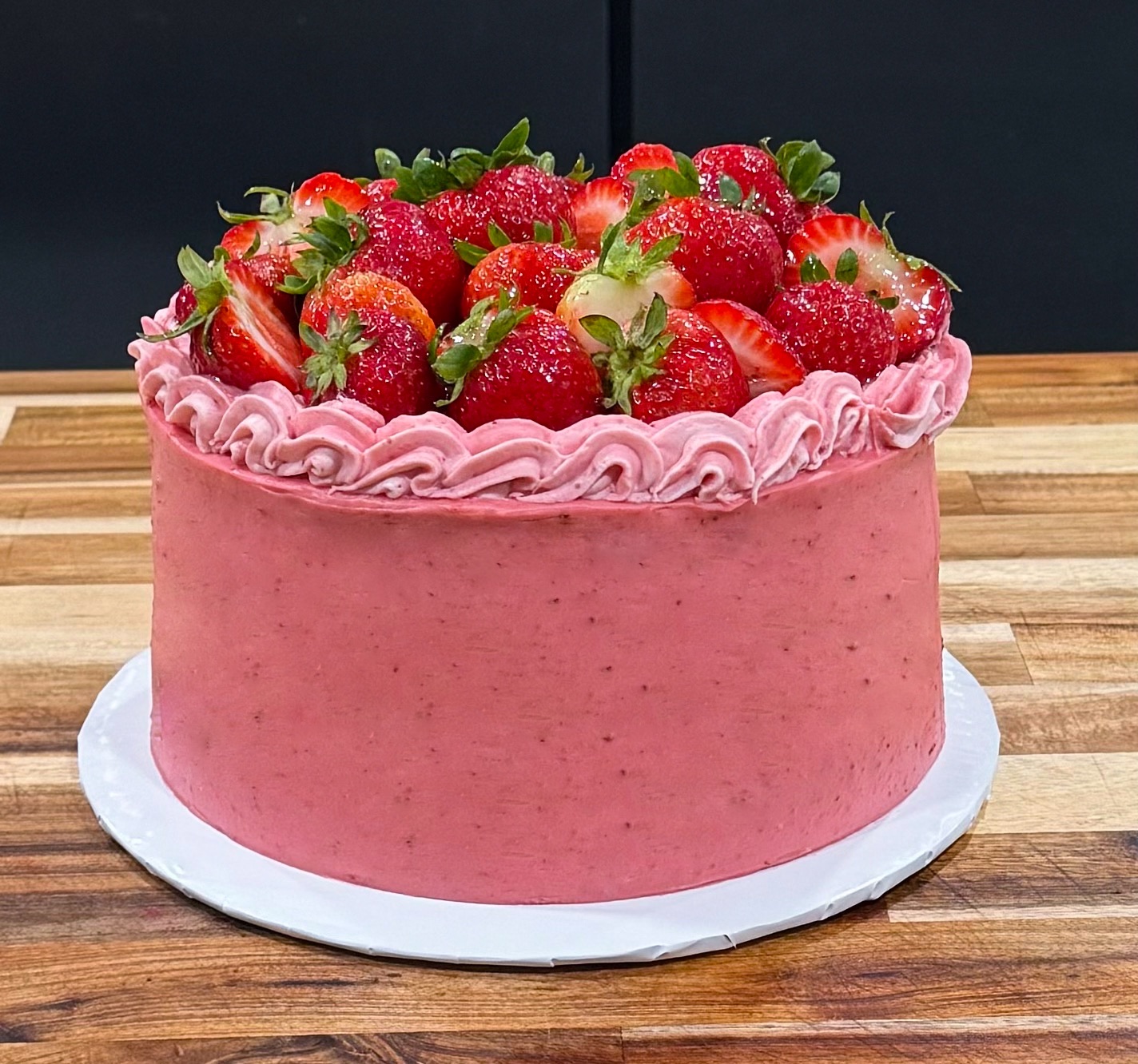 Strawberry 8 Inch 3 Layer Cake With Fresh Glazed Strawberries 