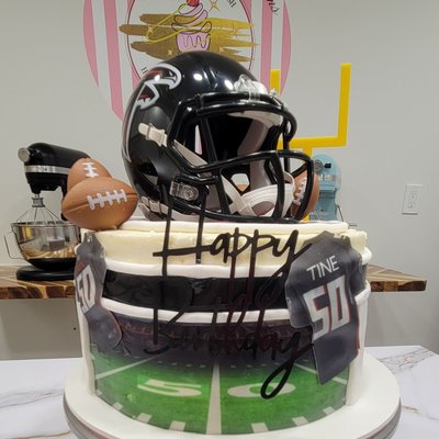 9" Round Football Cake/ With Image, Mini Helmet & Decor (Sizes Customizable)