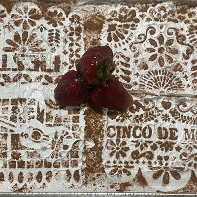 Tres Lech's Basic 9" inch square cake W/ Strawberry & Cinnamon