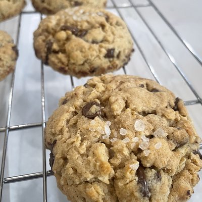 Salted Double Chocolate Chip Oatmeal Cookies 