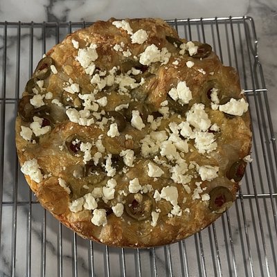 Green Olive-Gouda And Feta Cheese Sourdough Focaccia 