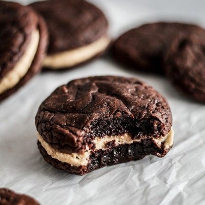 Brownie Sandwich Cookies With PB Frosting