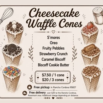 Half Dozen (6) Cheesecake Waffle Cones