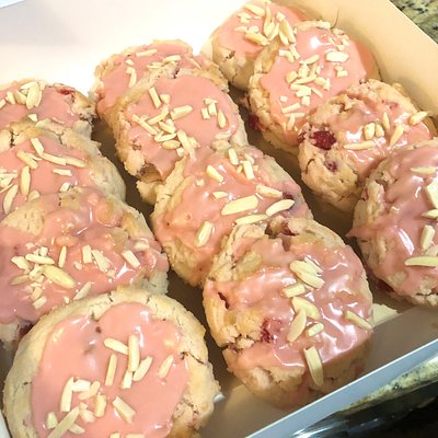 Iced Cherry Almond Cookies